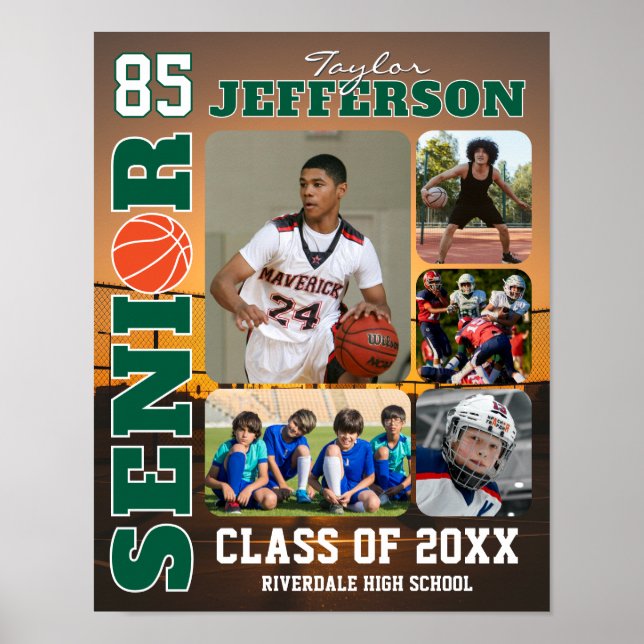 Senior Basketball Team Sports Player Photo Collage Poster (Framsidan)