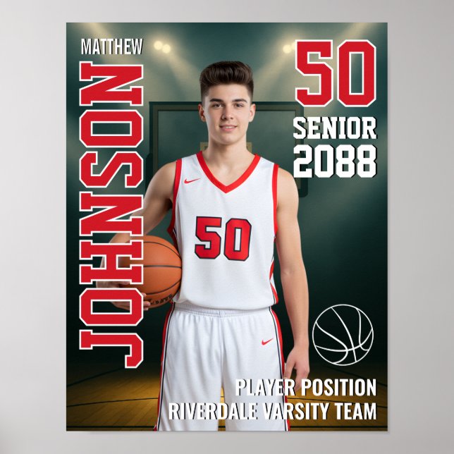 Senior Basketlagsspelare Foto Present Sport Poster (Framsidan)