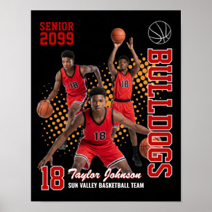 Senior Basketspelare Anpassad Fotokollage Röd Poster