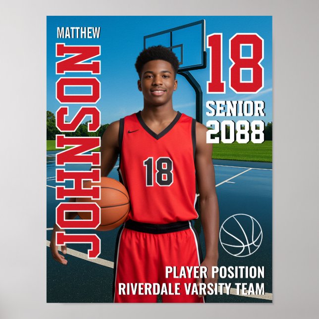 Senior Basketspelare Lag Foto Present Sport Poster (Framsidan)