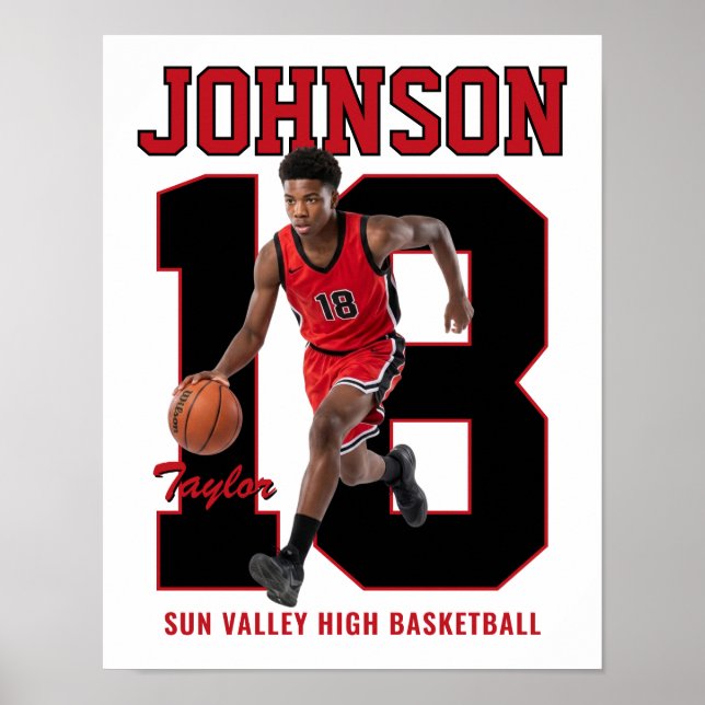 Senior Basketspelare Nummer Anpassad Foto Röd Poster (Framsidan)