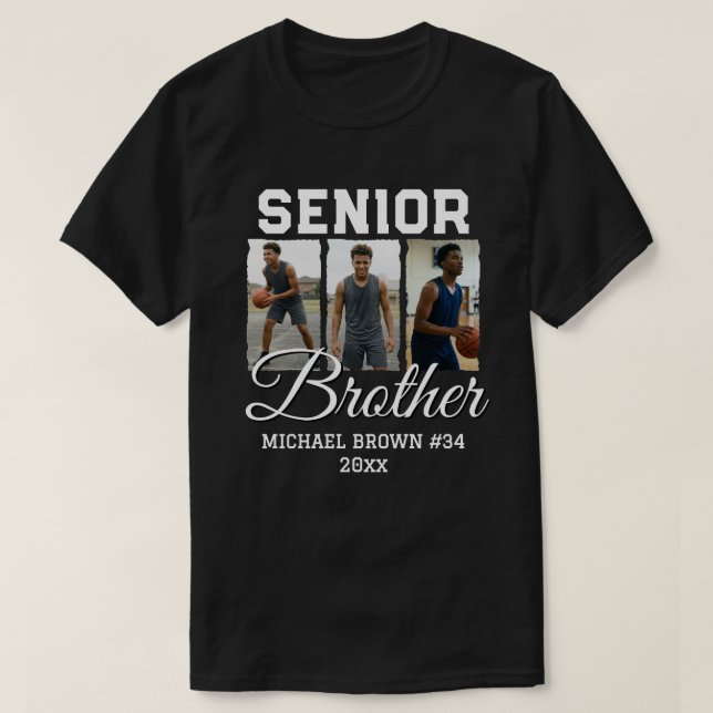 Senior Brother Basketball Photo Collage Custom  T Shirt (Design framsida)