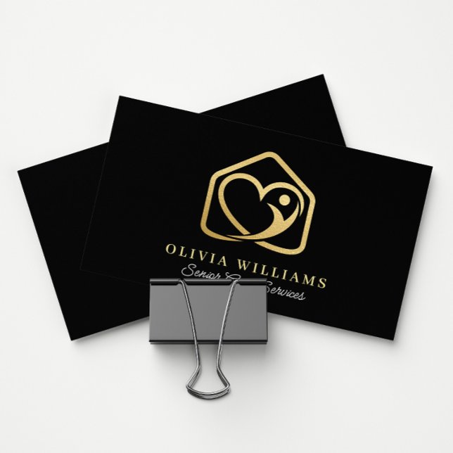 Senior Care Caregiver Black & Guld Visitkort (Skapare uppladdad)