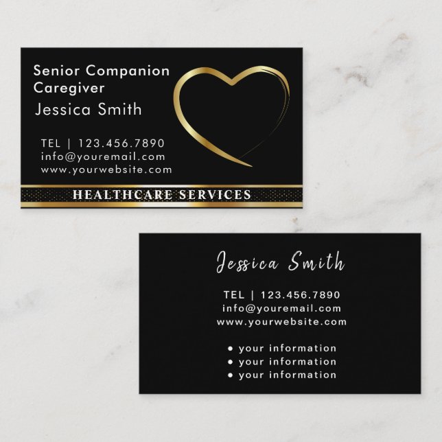 Senior Caregiver Golden Heart Design Visitkort (Fram/baksida)