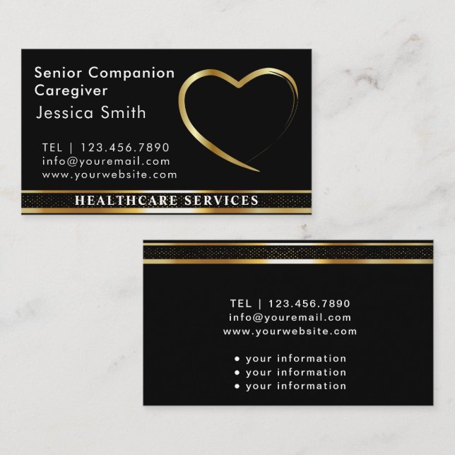 Senior Caregiver Golden Heart Design Visitkort (Fram/baksida)