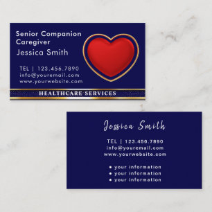 Senior Caregiver Modern Red Heart Medical Visitkort