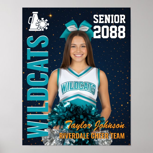 Senior Cheer Team Cheerleader Foto Blå Guld Poster (Framsidan)