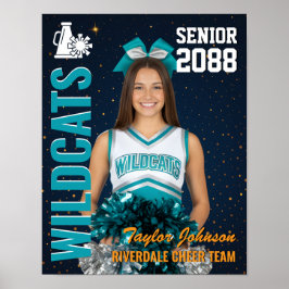 Senior Cheer Team Cheerleader Foto Guld Blå Poster