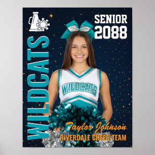 Senior Cheer Team Cheerleader Foto Guld Blå Poster