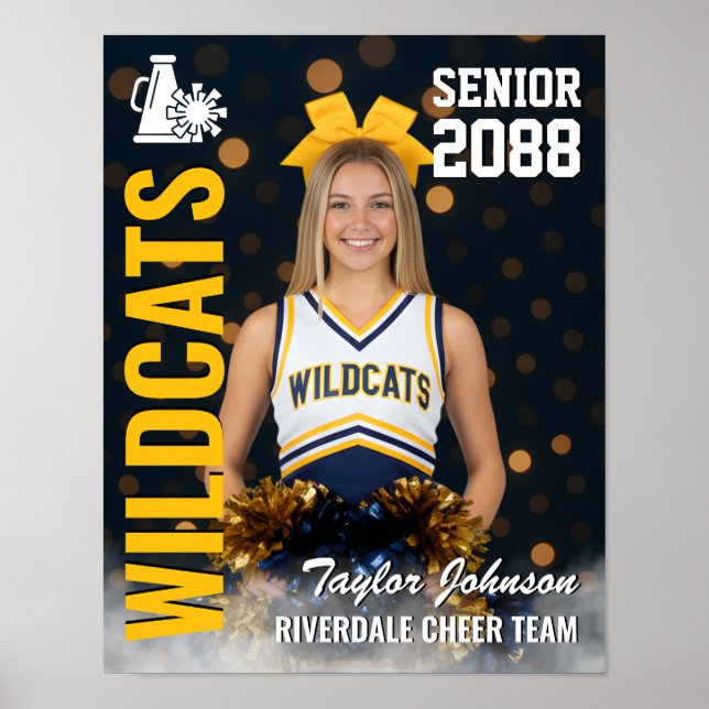 Senior Cheer Team Cheerleader Foto Guld Svart Poster (Framsidan)