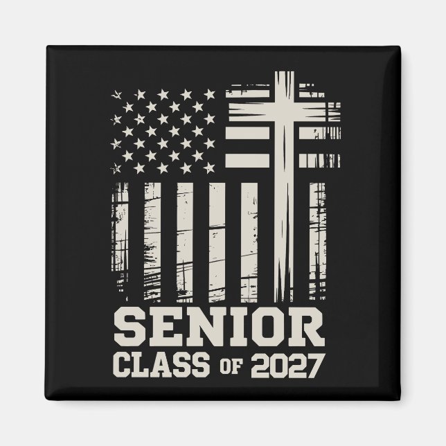 Senior Class Of 2027 USA Flag Cross Christian Grad Magnet (Framsidan)