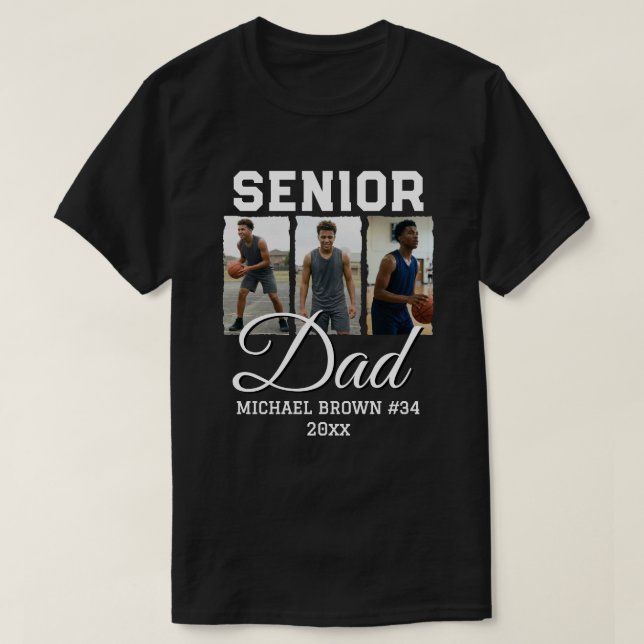Senior Dad Basketball Photo Collage Custom Name T Shirt (Design framsida)