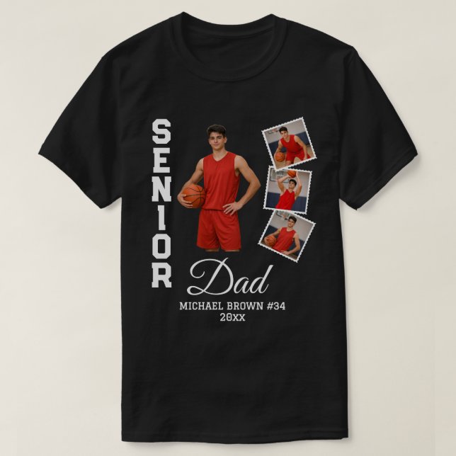 Senior Dad Custom Photo Collage Name Number Year T Shirt (Design framsida)