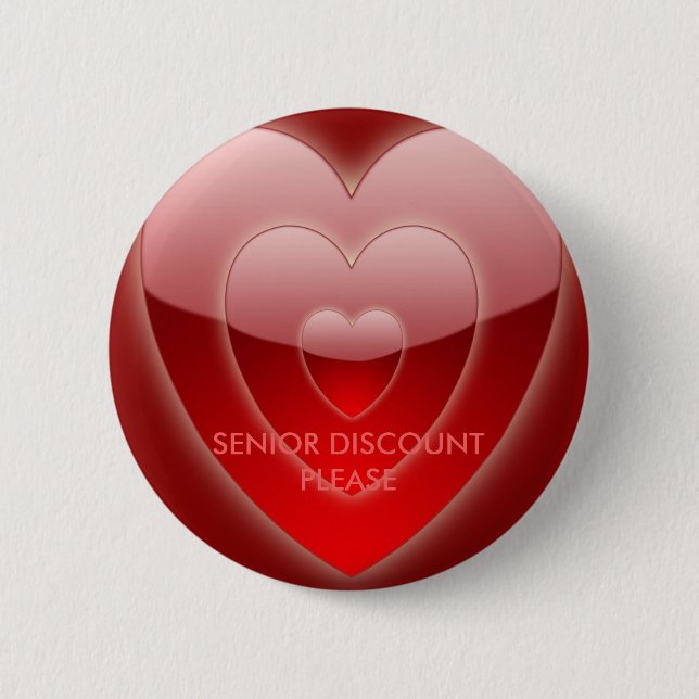 SENIOR DISCOUNTERING PIN - RÖD HEART PIN KNAPP (Framsida)