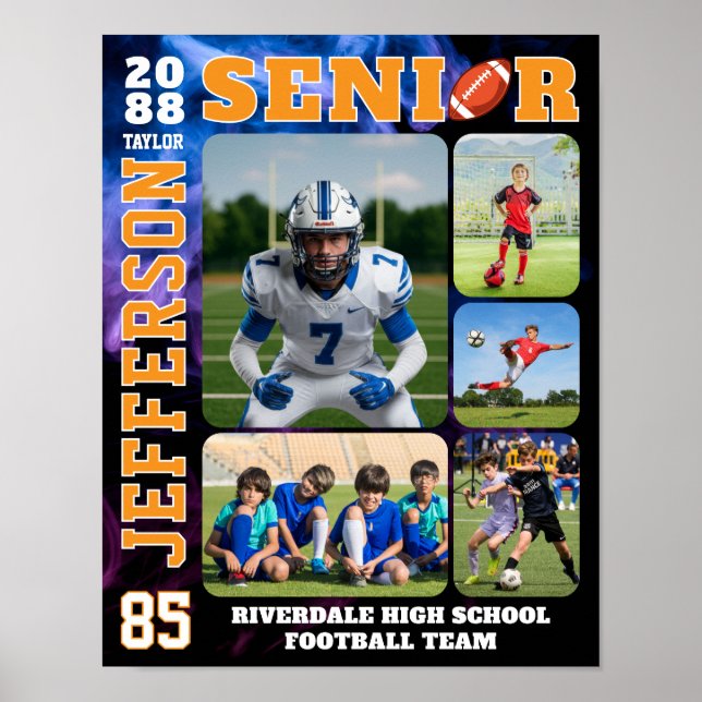 Senior Football Team Sports Player Photo Collage Poster (Framsidan)