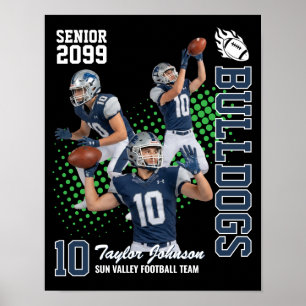 Senior fotbollsspelare anpassad fotokollage blå poster