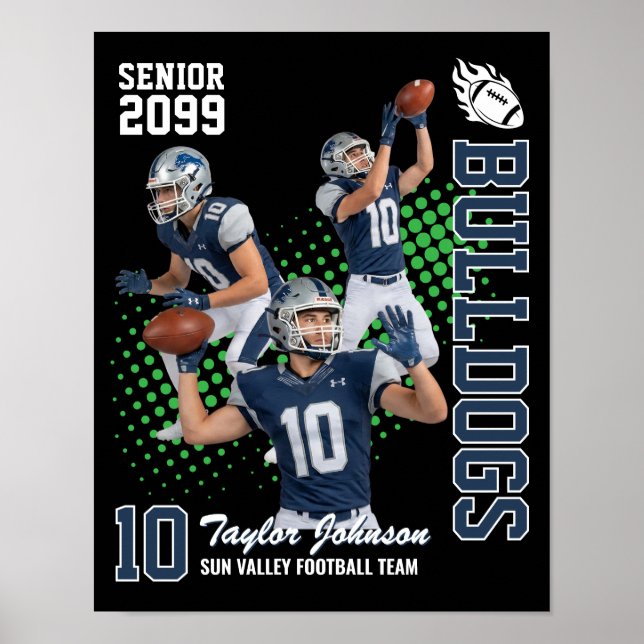 Senior fotbollsspelare anpassad fotokollage blå poster (Framsidan)