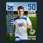 Senior fotbollsspelare lagfoto anpassade sporter poster<br><div class="desc">Personlig poster för senior idrottare och idrottsspelare. Denna anpassningsbara designmall är perfekt för hemkommande idrottsevenemang, senior kväll, idrottsutmärkelsebankett eller examensfest dekoration för din idrottande son, dotter eller student. Det är ett bra sätt att visa spelarporträtt och minnen från deras idrottsmatcher. Designen har en abstrakt bakgrund och kan anpassas med namn,...</div>
