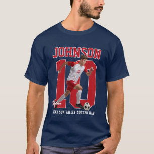 Senior Fotbollsspelare Nummer Anpassad Foto Röd T Shirt