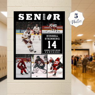 Senior Hockeyspelare Namn Nummer 5 Fotokollage Poster