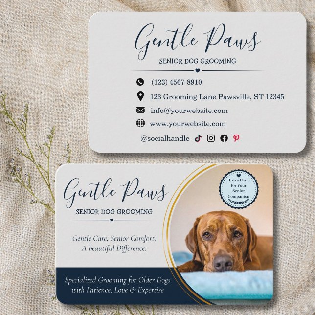 Senior husdjursfrisörsalong Hundfrisörverksamhet Visitkort (Dog Grooming Business Card)