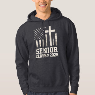 Senior Klass 2026 Kors Flagga USA Hoodie