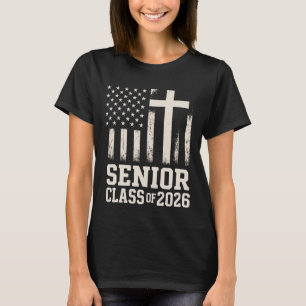 Senior Klass 2026 Kors Flagga USA T Shirt