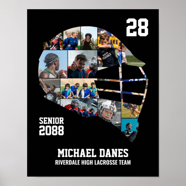 Senior Lacrosse Spelare Anpassad Foto Collage Poster (Framsidan)