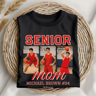 Senior Mamma Basketboll Foto Collage Anpassat Namn T Shirt