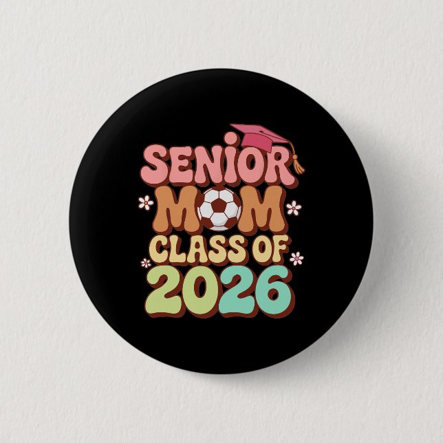 Senior mamma klass 2026 fotboll groovy 70-tal retr knapp (Framsida)