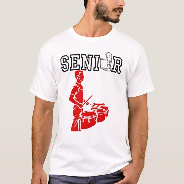 Senior Marching Band med röda Quad-trummor T Shirt (Framsida)
