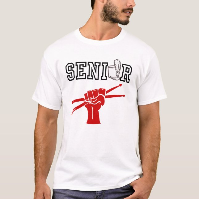 Senior Marching Band med röda trumstockar T Shirt (Framsida)