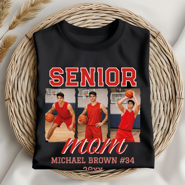 Senior Mom Basketball Photo Collage Custom Name T Shirt (Skapare uppladdad)
