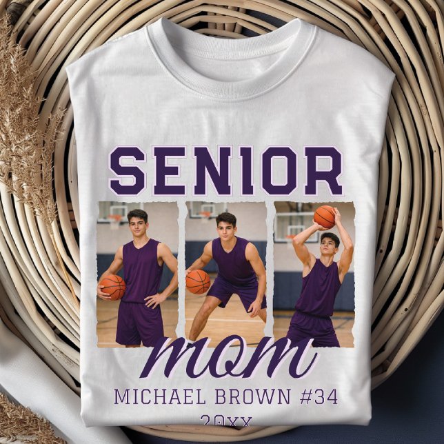 Senior Mom Basketball Photo Collage Custom Name T Shirt (Skapare uppladdad)