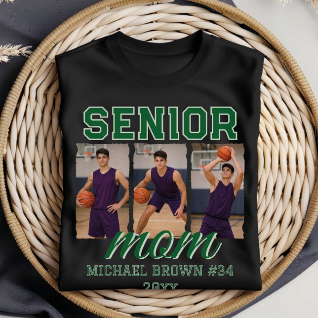Senior Mom Basketball Photo Collage Custom Name T Shirt (Skapare uppladdad)