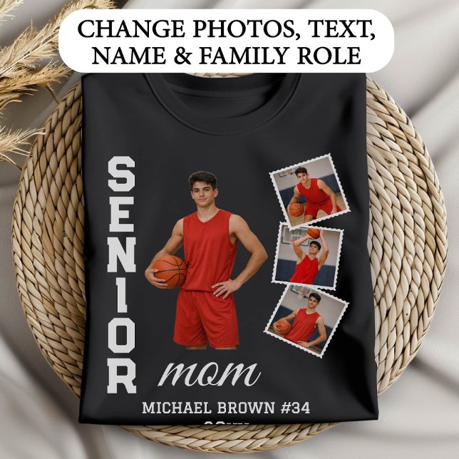Senior Mom Basketball Photo Collage Custom Name T Shirt (Skapare uppladdad)