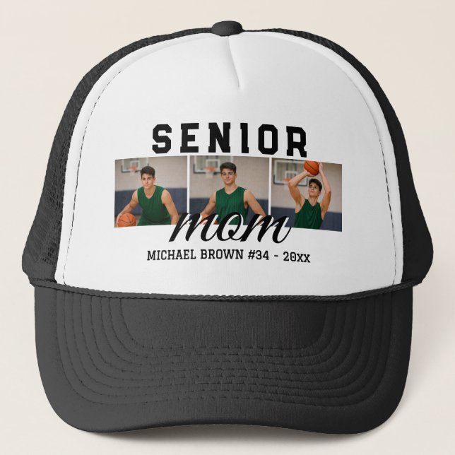 Senior Mom Custom 3 Photo Collage Basketball Keps (Framsida)
