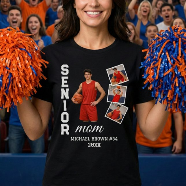 Senior Mom Custom Photo Collage Name Number Year T Shirt (Skapare uppladdad)