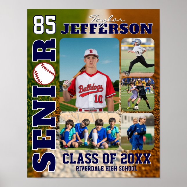 Senior Night Baseball Player Sports Photo Collage Poster (Framsidan)