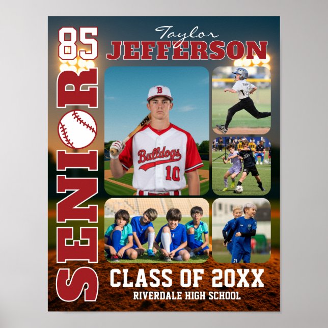 Senior Night Baseball Team Sports Photo Collage Poster (Framsidan)
