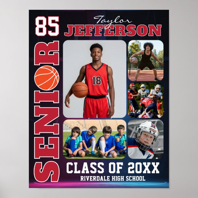Senior Night Basketball Team Sports Photo Collage Poster (Framsidan)