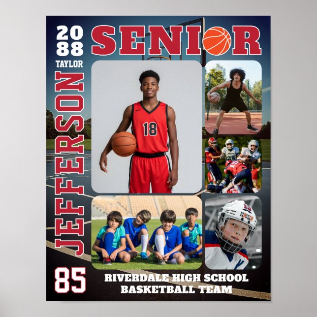 Senior Night Basketball Team Sports Photo Collage Poster (Framsidan)
