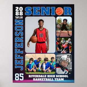 Senior Night Basketboll Spelar Bild Collage Poster