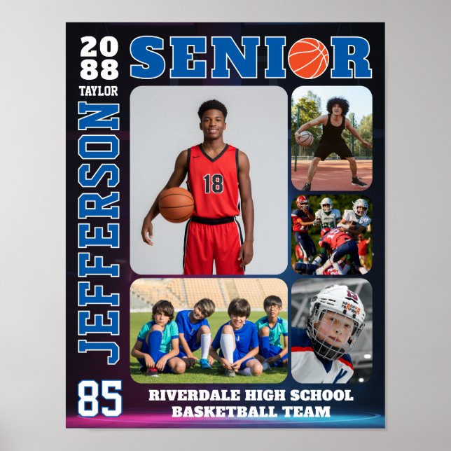 Senior Night Basketboll Spelar Bild Collage Poster (Framsidan)
