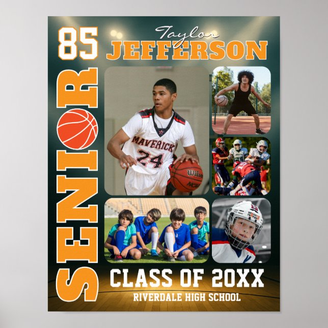 Senior Night Basketlag Spelar Foto Collage Poster (Framsidan)
