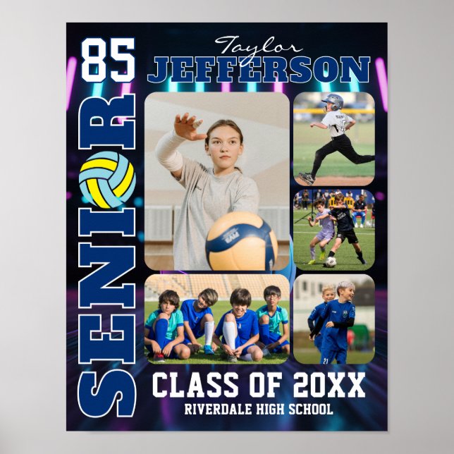 Senior Night Volleyball Team Sports Photo Collage Poster (Framsidan)
