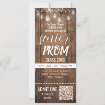 Senior Prom Rustic Biljett-partiets inbjudan