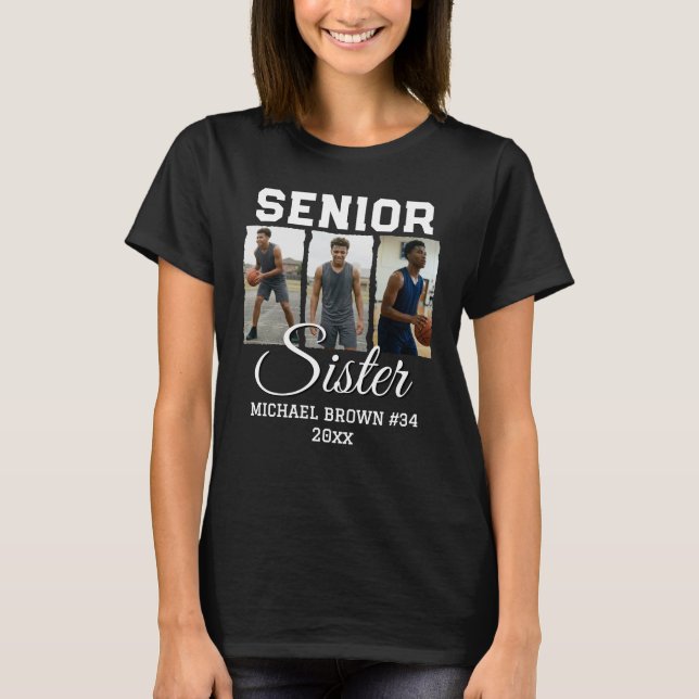 Senior Sister Basketball Photo Collage Custom Name T Shirt (Framsida)