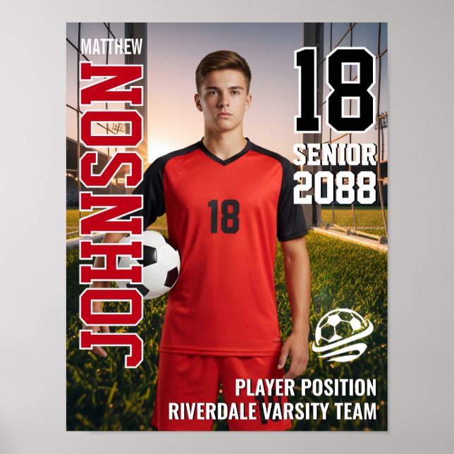 Senior Soccer Team Custom Player Photo Sports Poster (Framsidan)