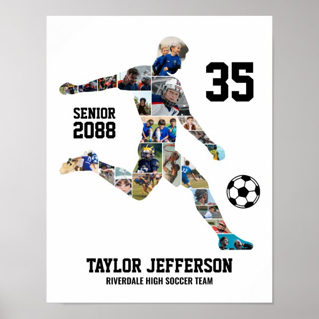 Senior Soccer Team Sports Custom Photo Collage Poster (Framsidan)